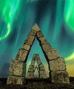 Arctic Henge With Green Aurora Light Diamond Paintings