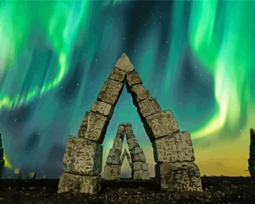 Arctic Henge With Green Aurora Light Diamond Paintings