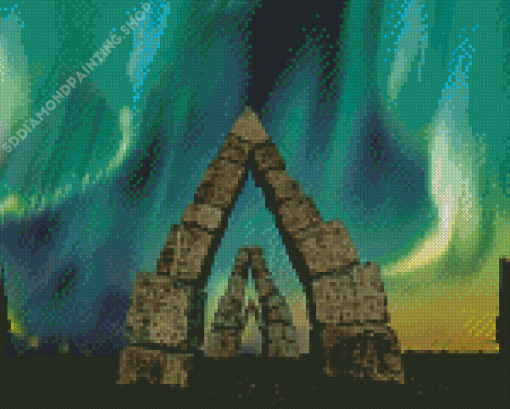 Arctic Henge With Green Aurora Light Diamond Paintings