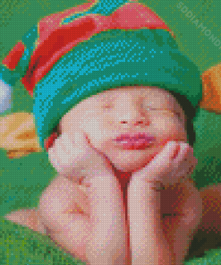 Baby With Elf Beanie Diamond Paintings