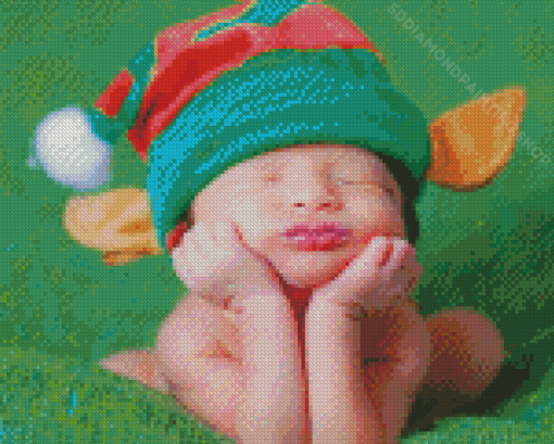 Baby With Elf Beanie Diamond Paintings