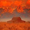 Barn Teton Mountains Sunset Diamond Paintings