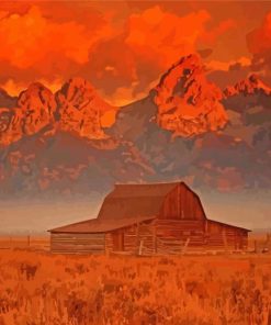 Barn Teton Mountains Sunset Diamond Paintings