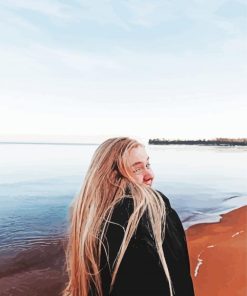 Blonde Long Hair Lady By The Sea Diamond Paintings