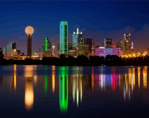 Dallas Skyline At Night Diamond Paintings