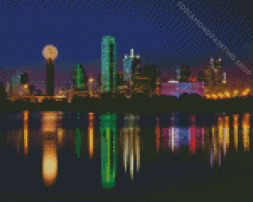 Dallas Skyline At Night Diamond Paintings