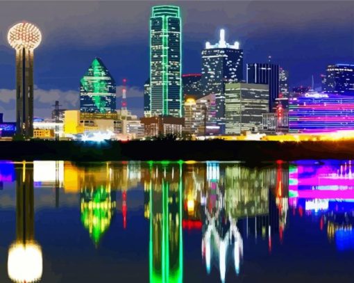 Dallas Skyline By Night Diamond Paintings