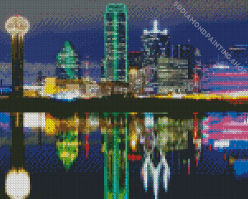 Dallas Skyline By Night Diamond Paintings