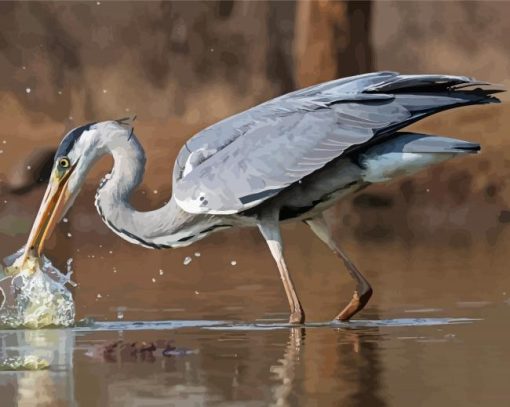 Grey Heron Fishing Diamond Paintings