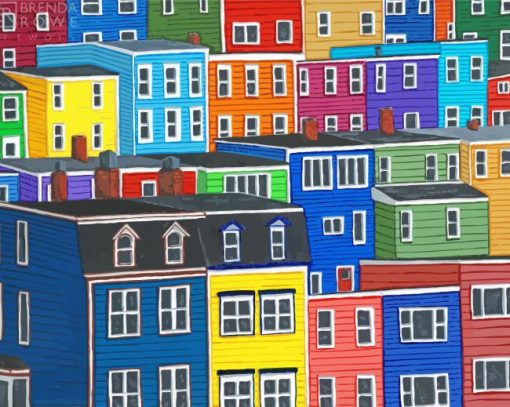 Jellybean Houses Row Newfoundland Diamond Paintings