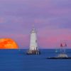 Moon Rise Great Beds New Jersey Lighthouse Diamond Paintings