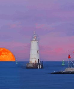 Moon Rise Great Beds New Jersey Lighthouse Diamond Paintings