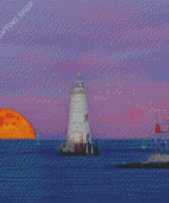 Moon Rise Great Beds New Jersey Lighthouse Diamond Paintings