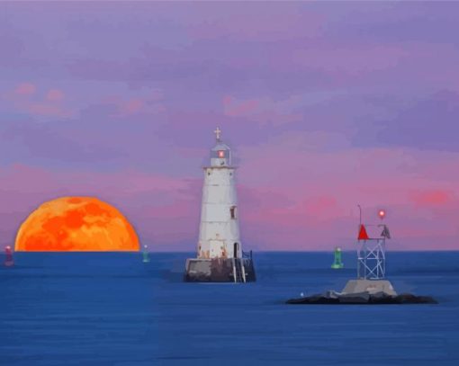 Moon Rise Great Beds New Jersey Lighthouse Diamond Paintings