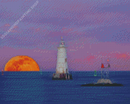 Moon Rise Great Beds New Jersey Lighthouse Diamond Paintings