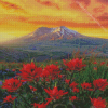 Mt St Helens With Red Poppies Diamond Paintings