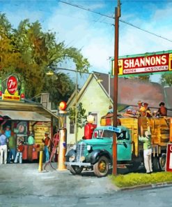 Old Gas Station Truck Diamond Paintings