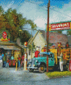 Old Gas Station Truck Diamond Paintings