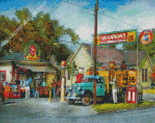 Old Gas Station Truck Diamond Paintings