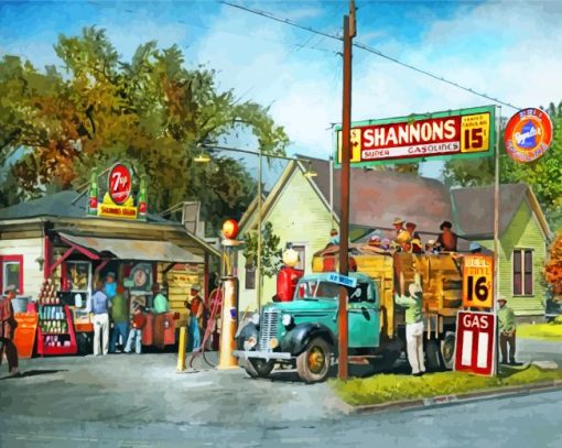 Old Gas Station Truck Diamond Paintings