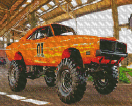 Orange Dodge Charger General Lee Diamond Paintings