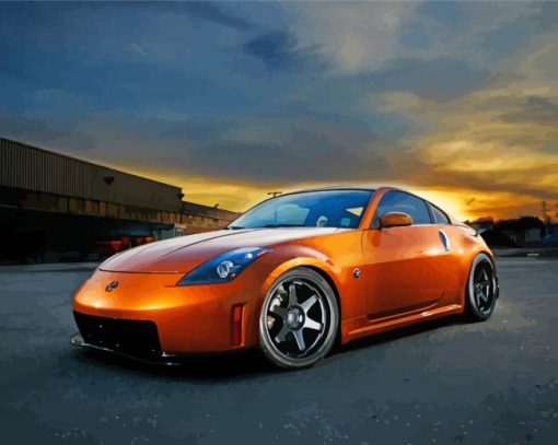 Orange Nissan 350z Car Diamond Paintings