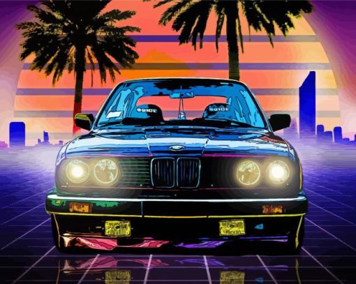 Palm Trees With Car Bmw Diamond Paintings