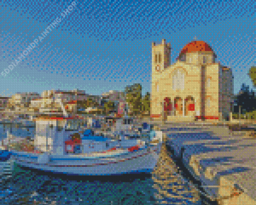 Port Of Aegina Greece Diamond Paintings