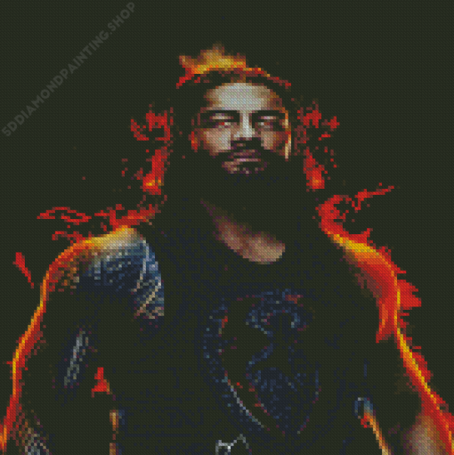 Roman Reigns On Fire Diamond Paintings