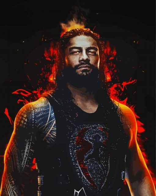 Roman Reigns On Fire Diamond Paintings