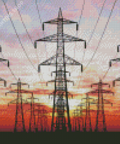 Silhouette Of Powerlines Diamond Paintings