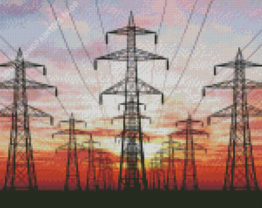 Silhouette Of Powerlines Diamond Paintings