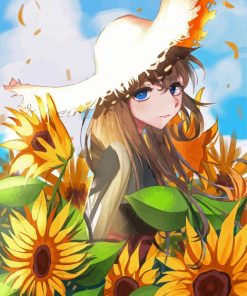 Sunflower Anime Girl Art Diamond Paintings