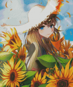 Sunflower Anime Girl Art Diamond Paintings