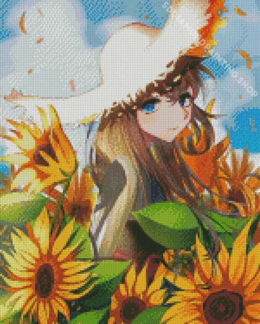 Sunflower Anime Girl Art Diamond Paintings