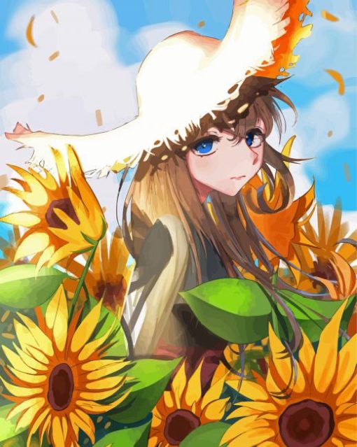 Sunflower Anime Girl Art Diamond Paintings