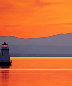 Sunset At Lake Champlain Vermont Lighthouse Diamond Paintings