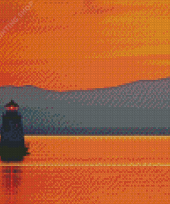 Sunset At Lake Champlain Vermont Lighthouse Diamond Paintings