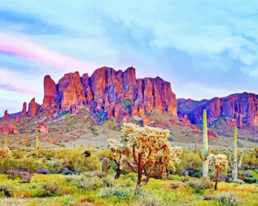 Superstition Mountains Sunset Diamond Paintings