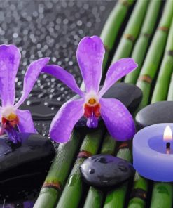 Tea Light And Flowers With Spa Stones Diamond Paintings