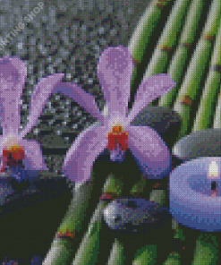 Tea Light And Flowers With Spa Stones Diamond Paintings