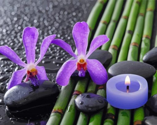 Tea Light And Flowers With Spa Stones Diamond Paintings