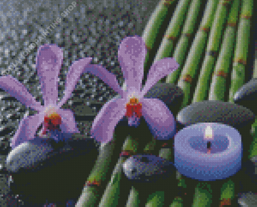 Tea Light And Flowers With Spa Stones Diamond Paintings