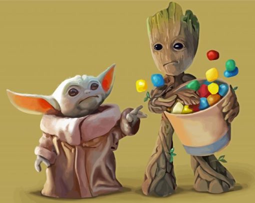 The Baby Groot And Baby Yoda Diamond Paintings