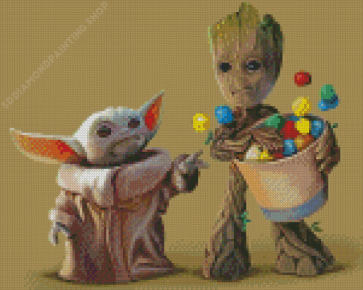 The Baby Groot And Baby Yoda Diamond Paintings