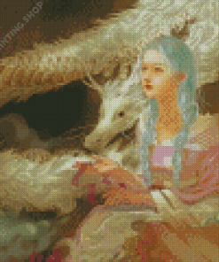 White Dragon And Chinese Girl Diamond Paintings