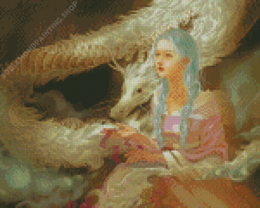 White Dragon And Chinese Girl Diamond Paintings