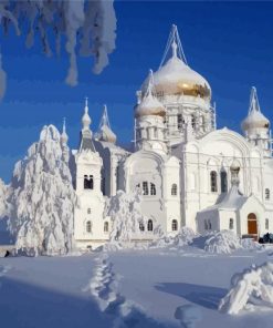 White Church In Winter Diamond Paintings