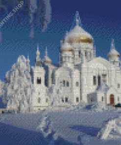 White Church In Winter Diamond Paintings