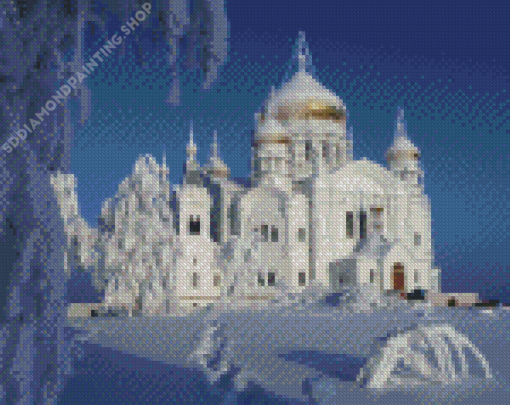 White Church In Winter Diamond Paintings